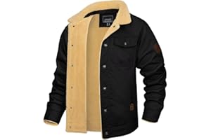 KEFITEVD Herren Sherpa Fleece Trucker Jacken Revers Casual Military Cargo Jacket Winter Thicken Warm Coat with Fur Collar