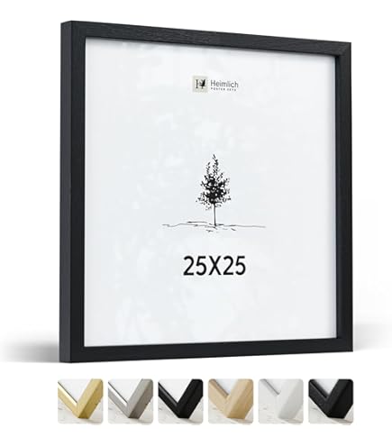 Americanflat Fotolijst 25 x 25 cm, zwart, wandfotolijst met schokbestendig glas, dunne rand, schildersezel en geïntegreerd ophangmateriaal, voor muur en vlak oppervlak