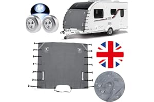 Silvotek Caravan bugschutzplane - Wohnwagen Abdeckung mit 2 LED-Leuchten, wohnmobil frontscheibenabdeckung Abdeckung wohnmobil mit verbesserte