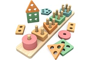 OSLINE Montessori Wooden Shape Sorter Stacking Toys for Toddlers, Kids Preschool Educational Learning Toys, Colour Sorting Puzzles, Birthday Gifts for Kids Boys Girls Presents