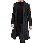 ECDAHICC Men's Casual Slim Fit Wool Coat Long Jacket Notch Collar Trench Coat Single Breasted Coat Winter Warm Outerwear