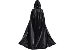 Cape à Capuche Halloween,Cape de Déguisement Vampire Sorcière Costume Capuche Cape en Satin pour Enfants ou Adultes Halloween Médiéval Dracula Cosplay(Noir,M)