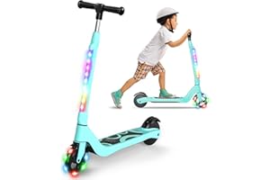 SISIGAD Trotinette Electrique Enfant 6-8-10-12 Ans Electric Scooter Enfant 5.3 Pouces avec Lumière LED Colorée & 3 Hauteurs Ajustables, Scooter Électrique Enfant Charge Max 70 Kg, Vitesse Max 10 Km/h