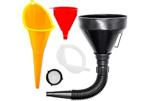 LONTOM 3 Pcs Right Angle Flexible Plastic Funnel Set, Universal Car Gasoline Fuel Funnel with Filter Detachable Spout and Long Mouth Funnels for Auto Oil Gasoline Petrol Diesel