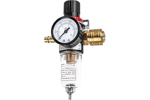 Unità di manutenzione riduttore di pressione 1/4", Mengtech regolatore aria compressa accessori compressore con separatore d'acqua e attacchi rapidi per filtro compressore e utensili dell'aria