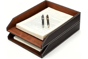 2 stycken förvaringsfack stapelbara – brevfack A4 stapelbara | 35 × 27 × 6 cm dokumentfack – läder för kontor, hem och skola
