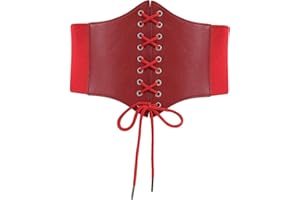 HOTSO Cinturones Ancho para Mujer Cintura Elástica Ancha Correa de Piel con Cordones Corsé Cinturón retro