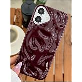Lavderuar iPhone 16 İle Uyumlu 3D Dalga Efektli Glossy Finish Premium Koruma Kılıfı - Deep Plum