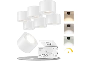 ‎MATO MATO 6x Aufbauspot weiß - extra flach & schwenkbar - Ø80x50mm - Aufputz Spots Decke inkl. 5W LED Modul 230V 3000K/4000K/6500K - Deckenspots, Aufbaustrahler, Aufputz Deckenstrahler