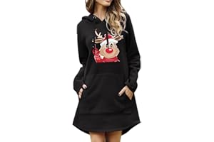 GENERIC Weihnachten Hoodies für Damen, Merry Christmas Hoodie Kleid Damen Weihnachtspullover Weihnachtskleider Hoodie Weihnachtspullover Kapuzenpullover Kleid Lang Weihnachts Pulli Weinachtspullie