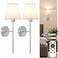 NIORSUN 19.9 inch Battery Operated Wall Lights, Brushed Nickel Rechargeable Wall Lights with 5200mAh Dimmable Detachable Bulbs and Remote, 9 Colours Wireless Sconces for Bedroom Living Room Hallway
