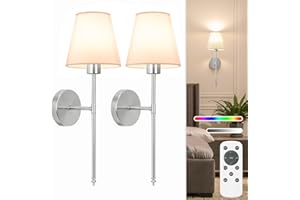 NIORSUN 19.9 inch Battery Operated Wall Light, Brushed Nickel Rechargeable Wall Lights with 5200mAh Dimmable Detachable Bulbs and Remote, 9 Colours Wall Lights for Bedroom Living Room Hallway