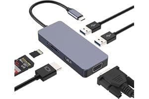 Station d'accueil USB C 6 in1 AYCLIF, Adattatore HDMI VGA Dual Monitor - USB 2.0, lettore schede SD/TF - Compatibile Con MacBook Pro/Air, Dell/HP/Lenovo