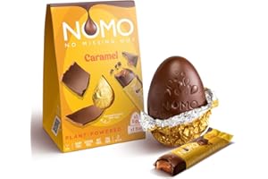 ‎NOMO NOMO Creamy XL Osterei INKLUSIVE 1 Caramel Schokoriegel | 148 g | VEGAN | LAKTOSEFREI, GLUTENFREI, EIFREI, NUSSFREI | für Allergiker | zertifizierter Kakao | vegane Schokolade zu Ostern