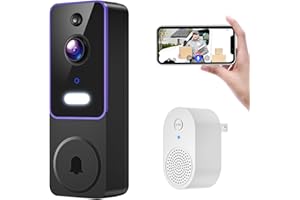 Blazique Cámara de video inteligente con timbre, cámara de vigilancia inalámbrica para interiores y exteriores, detección humana de IA, vista en vivo, audio bidireccional, visión nocturna, WiFi de 2.4