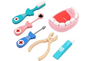 XLKJ Kids Role Play Dentist Toys,Wooden Dentist Playset Role Play Kit Toy for Kids