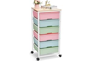 ‎APEXCHASER APEXCHASER Badrollwagen, Rollwagen mit 6 Ebenen, Allzweckwagen, Küchenwagen, Nischenregal mit Rollen, Aufbewahrungsorganizer mit Holzbrett und Schublade für Küche,Bad, Wohnzimmer, Arbeitszimmer, Bunt