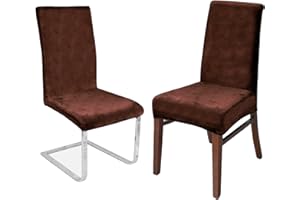 LANSHENG Stretchy Chair Covers for Dining Room Chairs,Stretch Spandex with Elastic Band Chaircover,Velvet Large Dining Chair Slipcovers for Restaurant Hotel Party Banquet (Coffee,4 Pack(M))