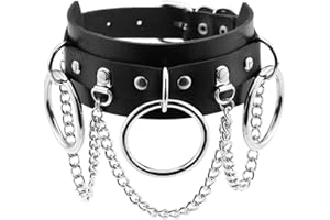 DTWAWA PU Leather Gothic Choker Collar Chain Belt, Adjustable Punk Rock Necklace Gift for Girlfriends Daughter