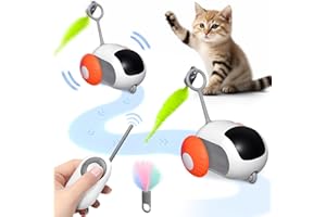 HERSANCE Interaktives Katzenspielzeug, Automatischer LED Drehender Katzenball mit Sprachaktivierung und 4 Ersatzfedern, Katzen Roller Ball Intelligenzspielzeug Für Kätzchen und Hund (Orange)