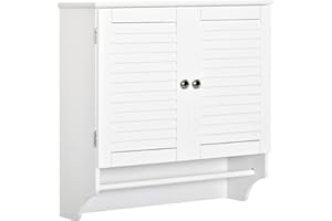 kleankin Armario Baño de Pared con 2 Puertas de Persiana Estante Interior y Barra de Toallero Mueble Auxiliar Suspendido Moderno Multiusos para Cocina 60x23x60 cm Blanco