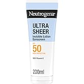 Neutrogena Ultra Sheer Invisible Moisturizing Sun Lotion SPF 50, 200 ml | Body Sun Cream, Water Resistant, 50 UVB/UVA Protect