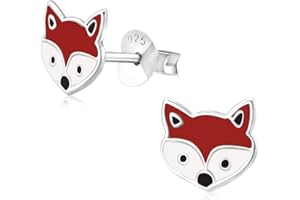 Laimons Kids Pendientes para niña Cabeza de zorro Marrón, Blanco Plata de ley 925