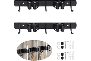 Svitzoot Besenhalterung wand selbstklebend 2 Halter + 3 Haken Gerätehalter Edelstahl Mop Halter Selbstklebend für Küche Garten Badezimmer Werkzeugorganisation 2 Stück Shcwarz