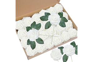 BODOSAC Awtlife 50 flores artificiales rosas 15 hojas artificiales para ramos de boda, fiesta de bebé, decoración del hogar