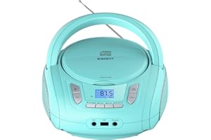 WISCENT Lettore CD Portatile Radio Boombox - Bluetooth, Radio FM, USB, AUX,Verde