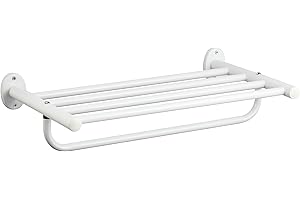 MSV White Shelf and Towel Holder, Metal, Blanco, 50,5 x 30,3 x 12,7 cm