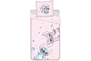 Jerry Fabrics Stitch & Angel - Parure da letto universale, 100% cotone, copripiumino per bambini 135 x 200 cm + federa 80 x 80 cm