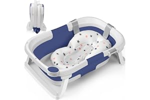 DEANIC Bañera Plegable Bebé, Asiento Bañera Bebe Para Recién Nacidos De 0 a 24 Meses, Bañeras Para Bebes Con Cojin, Baño Bebe Portátil, Ahorra Espacio (Azul)