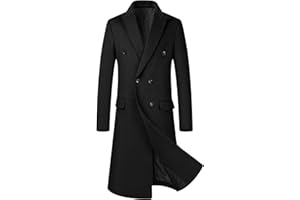 Allthemen Manteau Homme Trench-Coat Long Chaud à Double Boutonnage Coupe Slim Décontractée Veste d'Hiver en Laine