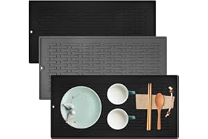 KAHOUI 3 Stück Abtropfmatte Geschirr, Abtropfmatte Spüle Schwarz Graue, Geschirr Abtropfmatte Silikon mit Aufhängelöchern, Rutschfeste Unterlage, Hitzebeständige Silikonmatte Küche für Tafelgeschirr