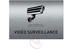 AUA SIGNALETIQUE - Plaque de porte Aluminium brossé imprimé AluSign - 210x150 mm - Double Face adhésif au dos (Vidéo surveillance)