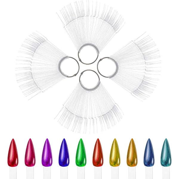 3er Set Tipfächer Stiletto – 36 Präsentations-Stäbchen Transparent Mit Metallring Für Nail Art
