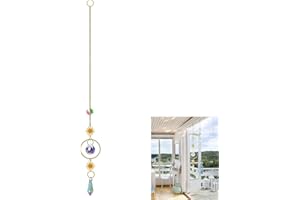 LiJuanWang Atrapasoles de cristal para ventana, campanilla de viento colgante, sol y luna, cristales, decoración de jardín y ventana, para interiores