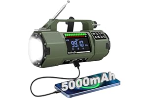 Benss Wind Up Emergency Radio, Hand Crank Survival AM/FM Weather Radio, with 5000mAh Power Bank USB Phone Charger, SOS Alarm, Bright Handheld Flashlight for Household and Outdoor Camping, Travel