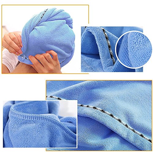 Jack & Rose Haar Turban Haartrockentuch Handtuch Kopftuch Duschhauben Haarpunzel Zuknöpfen saugfähigen Tuch Leichte Mikrofaser weiche Faser 60 * 25 cm Blau - 2