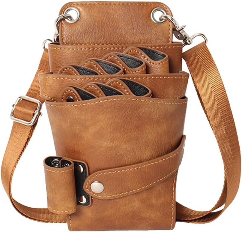 Bolsa herramientas de peluqueria Cartuchera peluqueria Bandolera peluqueria profesional Bolsa Tijeras Peluqueria Puede acomodarse Tijeras Tijeras Electricas Tijeras peluqueria canina Elegante Marrón