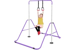 Triclicks Gymnastics Bar, Folding Horizontal Bar with Gymnastic Rings Kids Boys Girl Gymnastics Training Equipment, Adjustable Height Junior Training Bar Kip Bar for Home Gym Indoor Garden