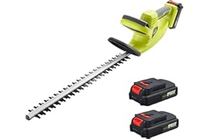 Cordless Hedge Trimmer with Cover, DEWINNER 20V 2 * 2000mAh Lithium ion Battery, Electric Cutter, 65CM Blade, Cutting Length 51cm, 16 mm Tooth Opening Capacity, 1Hr Fast Charger.