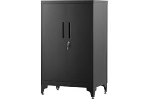 SONGMICS Caisson de Bureau, Placard Polyvalent, Armoire de Bureau à 2 Portes, Verrouillable, en Acier, pour Salon, Noir Mat OMC012B01