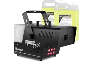 BeamZ Rage 1500LED Machine à Fumée DMX 1500W avec LEDs RGB, Réservoir 3.5L, Télécommande sans Fil et Filaire 3m, Étrier de Montage, 10L de Liquide Inclus, Idéal pour Soirée jusqu’à 150 m²