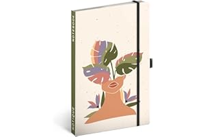 NOTIQUE Zeszyt w linie z gumową taśmą 13x21 cm ok. A5, zeszyt z twardą okładką, bloczek, notatnik, pamiętnik dla dorosłych, dla kobiet (Monstera)