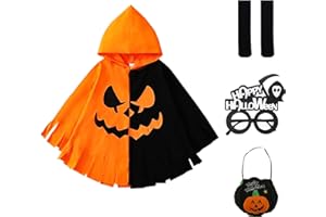 JINGTOPS Citrouille Cape Halloween Deguisement Citrouille Enfant,Cape Sorcier Magiien avec Chapeau,Sac de Citrouille Deguisement Sorciere Enfant Costume de Fantôme,Halloween Costume de Cosplay
