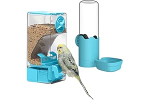 SEPTILLAR Mangiatoia automatica e distributore d'acqua per uccelli, mangiatoia per gabbia per uccelli con trespolo per parrocchetto canarino calopsitta fringuello (Blu)