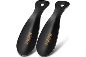 NINEMAX Metalowa Łyżka Do Butów Krótka Mała Podróżna Łyżka Do Butów z Haczykiem 19cm dla Mężczyzn Kobiet Starszych Dzieci,2szt