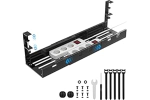 Otauoaea Cable Management Bureau, Chemins de Câbles Rétractable de 40cm à 74cm, Range Cable Bureau sans Perçage, Kit Rangement Cable Bureau, Cache Cable Bureau, Passe-câbles Bureau, Noir